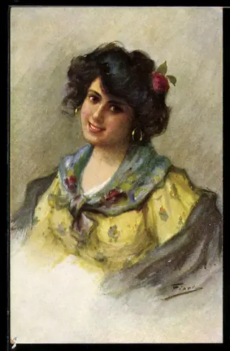 Künstler-AK M. Munk Nr. 612: Hübsche Dame mit strahlendem Lächeln