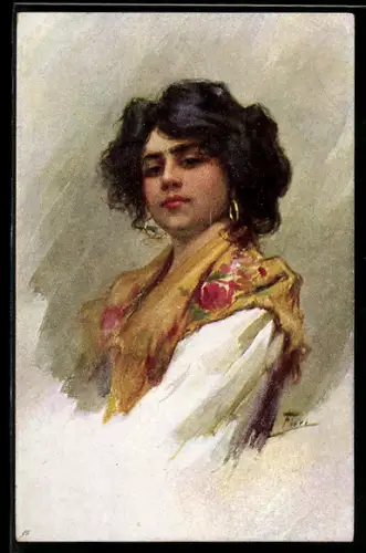 Künstler-AK M.Munk Nr. 612: Fiori: Portrait eines Zigeunermädchens