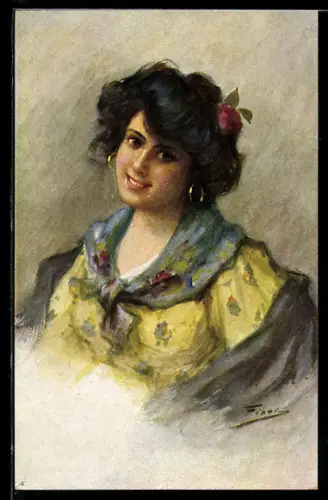 Künstler-AK M. Munk Nr. 612: Hübsche Dame mit strahlendem Lächeln