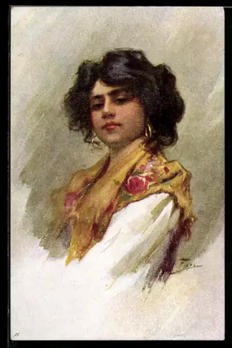 Künstler-AK M.Munk Nr. 612: Fiori: Portrait eines Zigeunermädchens