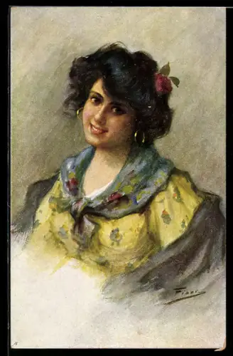Künstler-AK M. Munk Nr. 612: Hübsche Dame mit strahlendem Lächeln
