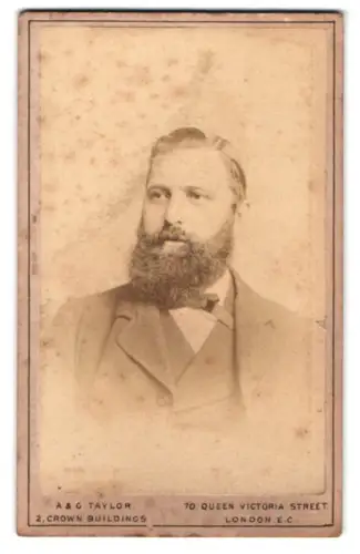 Fotografie A & G Taylor, London, Queen Victoria Street 70, Porträt eines Mannes mit Bart