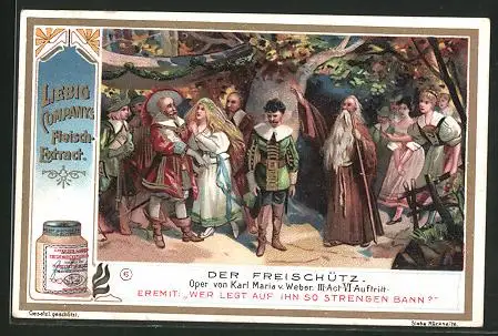 Sammelbild Liebig, Fleisch-Extrakt und Pepton, Der Freischütz, Nr. 6, Eremit: Wer legt auf ihn so strengen Bann