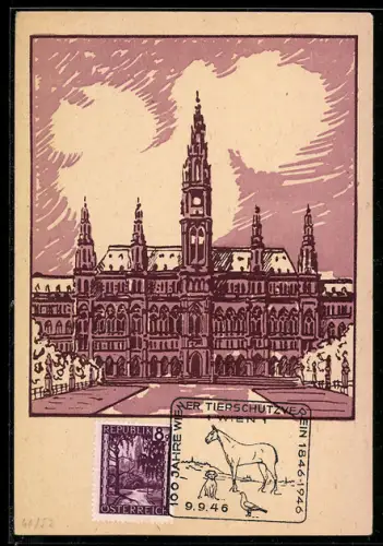 TCV-AK Wien, Rathaus in der Aussenansicht, Bildseitenfrankatur