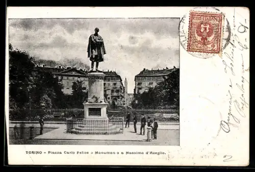 TCV-AK Torino, Piazza Carlo Felice e monumento a Massimo d`Azeglio, Bildseitenfrankatur