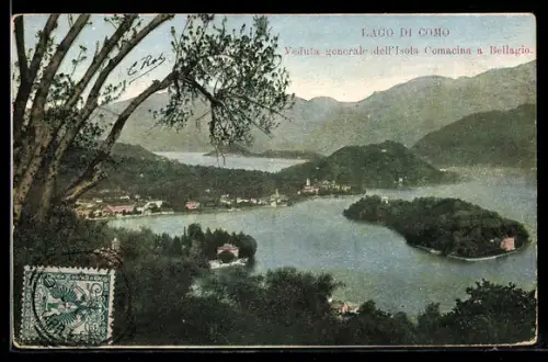 TCV-AK Lago di Como, Veduta generale dell`Isola Comacina a Bellagio, Bildseitenfrankatur