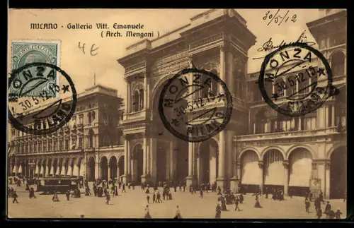 TCV-AK Milano, Galleria Vitt. Emanuele, Arch. Mengoni, Bildseitenfrankatur