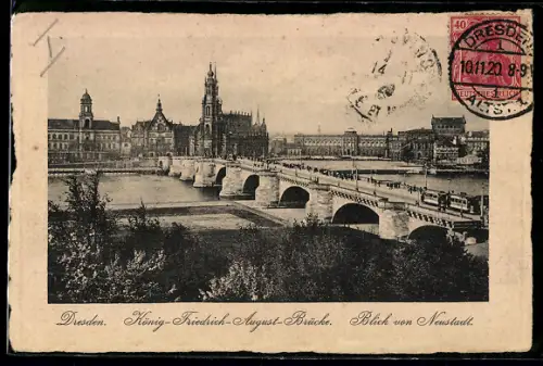 TCV-AK Dresden, König-Friedrich-August-Brücke von Neustadt aus gesehen, Bildseitenfrankatur