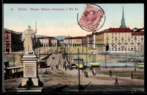 TCV-AK Torino, Piazza Vittorio Emanuele e Via Po, Bildseitenfrankatur