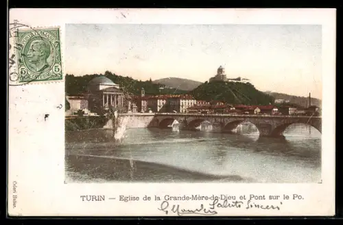 TCV-AK Turin, Eglise de la Grande-Mère-de-Dieu et Pont sur le Po, Bildseitenfrankatur