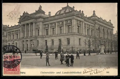 TCV-AK Strassburg, Universitäts- und Landesbibliothek in der Aussenansicht, Bildseitenfrankatur
