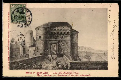 TCV-AK Metz, Das alte deutsche Tor, Bildseitenfrankatur