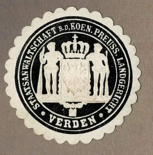 Siegelmarke STAATSANWALTSCHAFT B. D. KOEN. PREUSS. LANDGERICHT VERDEN (Aller)