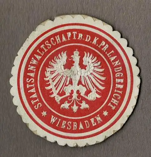 Siegelmarke Preußen: STAATSANWALTSCHAFT B. D. K. PR. LANDGERICHT WIESBADEN