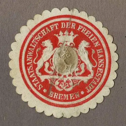 Siegelmarke STAATSANWALTSCHAFT DER FREIEN HANSESTADT BREMEN