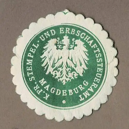 Siegelmarke Preußen: K. PR. STEMPEL- UND ERBSCHAFTSSTEUERAMT MAGDEBURG