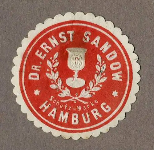 Siegelmarke DR. ERNST SANDOW HAMBURG / SCHUTZ-MARKE (Mineralsalze)