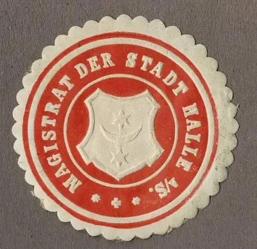Siegelmarke MAGISTRAT DER STADT HALLE A/S. (rot)