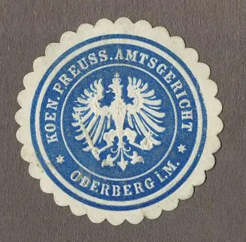Siegelmarke Preußen: KOEN. PREUSS. AMTSGERICHT ODERBERG i M. (Mark)