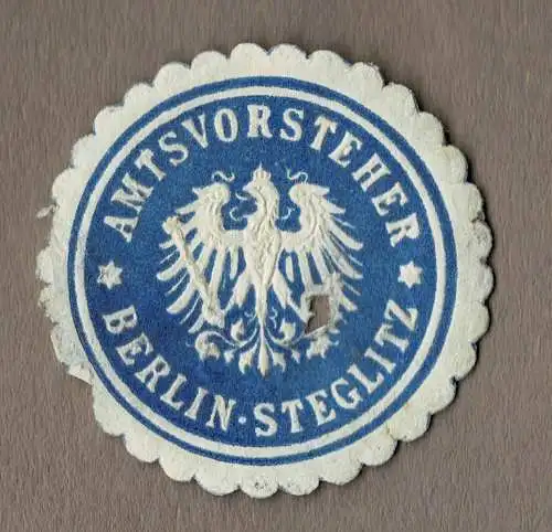 Siegelmarke Preußen: AMTSVORSTEHER BERLIN-STEGLITZ