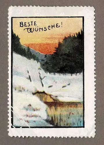 Reklamemarke BESTE WÜNSCHE! Winterlandschaft