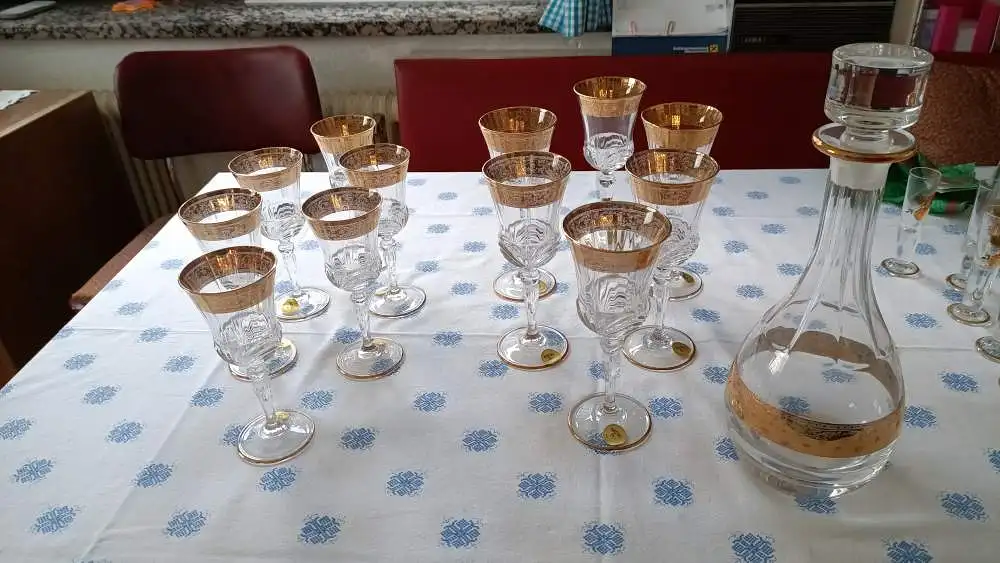 Exklusives Venizianisches Kristallglas-Set 37-teilig | 24% Bleikristall | Echtgolddekor | Karaffe & Gläser 0