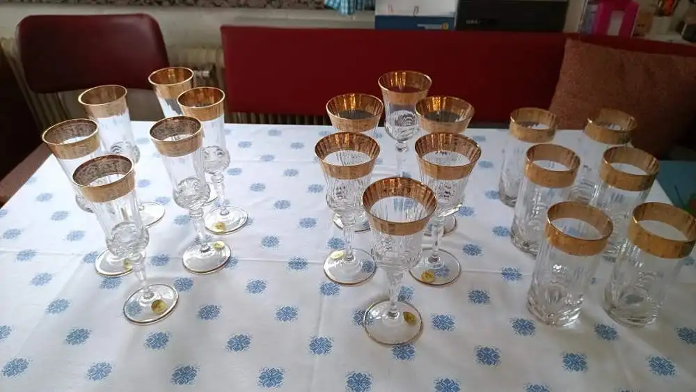 Exklusives Venizianisches Kristallglas-Set 37-teilig | 24% Bleikristall | Echtgolddekor | Karaffe & Gläser (neuer Preis) 1