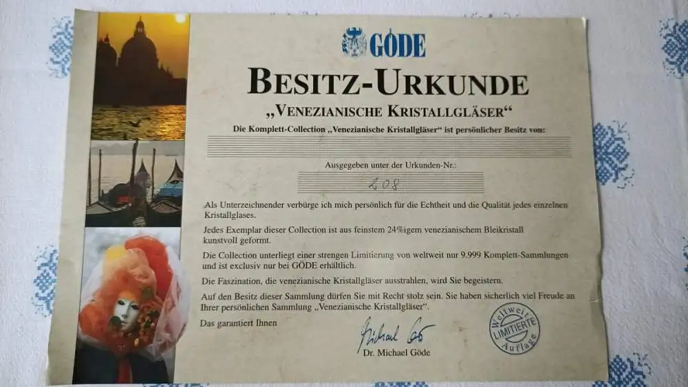 Exklusives Venizianisches Kristallglas-Set 37-teilig | 24% Bleikristall | Echtgolddekor | Karaffe & Gläser (neuer Preis) 10