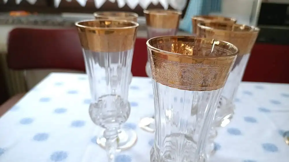 Exklusives Venizianisches Kristallglas-Set 37-teilig | 24% Bleikristall | Echtgolddekor | Karaffe & Gläser 4