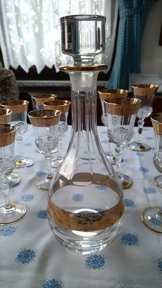 Exklusives Venizianisches Kristallglas-Set 37-teilig | 24% Bleikristall | Echtgolddekor | Karaffe & Gläser 6
