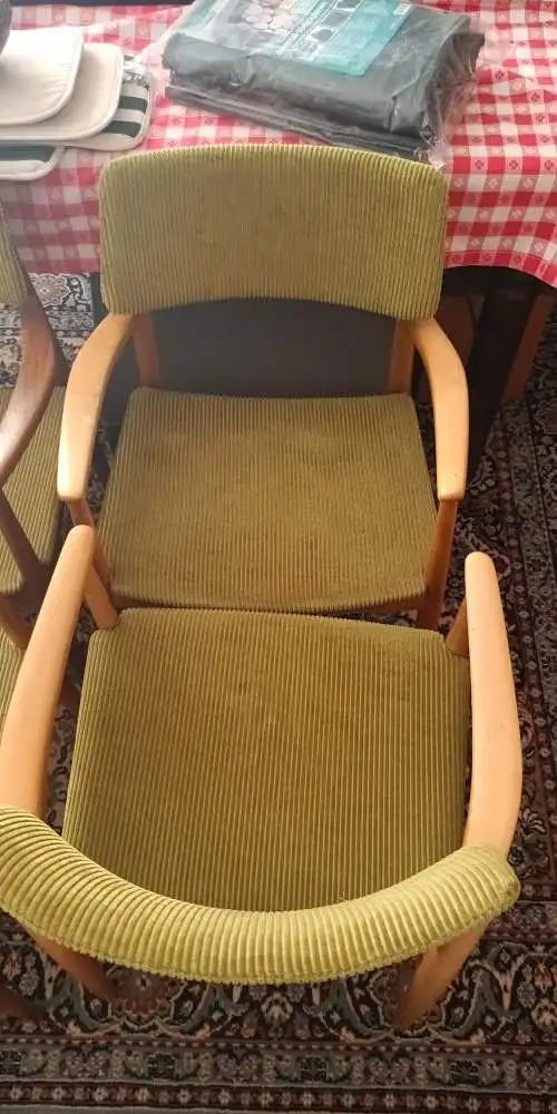 8 Stk. HALI / Wiesner & Hager Vintage Sessel - Teak-/ Buche-Massivholz & grüner Cord - 60/70er Jahre - Top Zustand 2