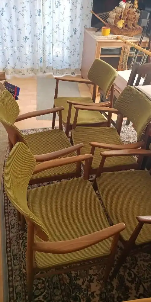 8 Stk. HALI / Wiesner & Hager Vintage Sessel - Teak-/ Buche-Massivholz & grüner Cord - 60/70er Jahre - Top Zustand 3