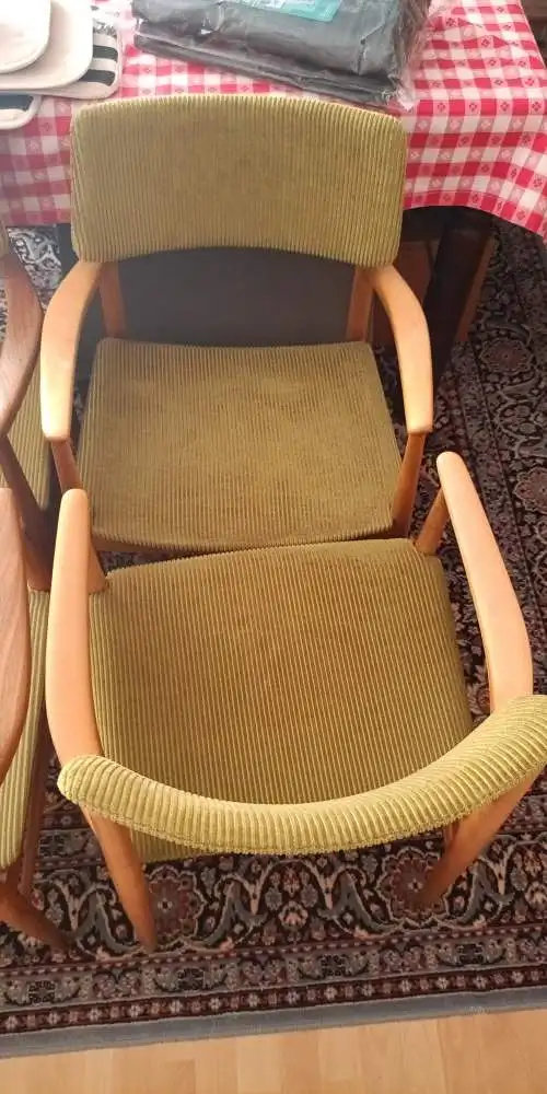 8 Stk. HALI / Wiesner & Hager Vintage Sessel - Teak-/ Buche-Massivholz & grüner Cord - 60/70er Jahre - Top Zustand 4