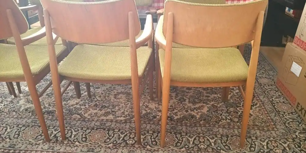 8 Stk. HALI / Wiesner & Hager Vintage Sessel - Teak-/ Buche-Massivholz & grüner Cord - 60/70er Jahre - Top Zustand 6