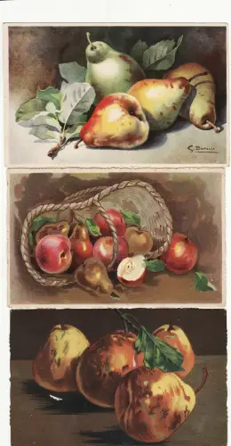 #OBST ..IN DER MALEREI: APFEL - BIRNEN - 3 POSTKARTEN