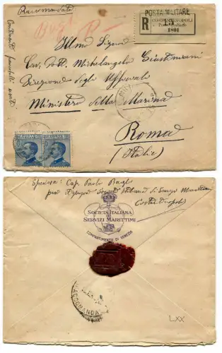 ITALIEN, EINGETRAGEN, LABEL CONSTANTINOPOLI POSTA MILITARE 15, (WAHRSCHEINLICH 1919) m