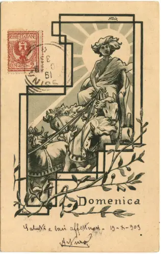ITALIEN, WOCHENTAG, ALLEGORIE DES SONNTAGS DOMENICA, PFERDE, 1909 m