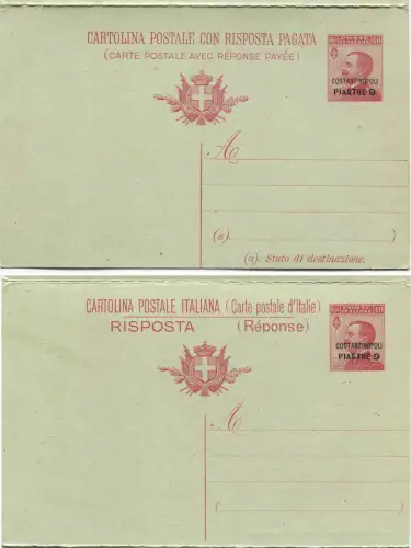 ITALIEN LEVANT POSTKARTE C40 ÜBERDRUCKT KONSTANTINOPEL 9 PIASTRE + ANTWORT m