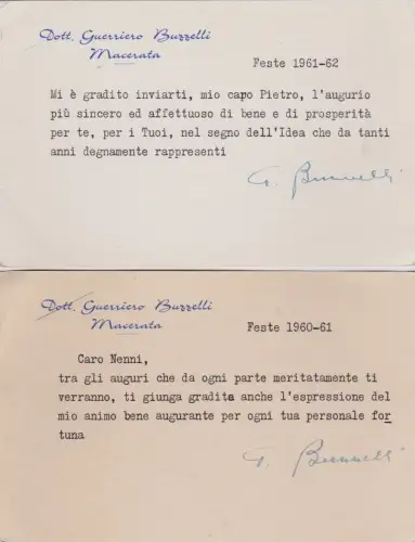 # MAZERIERT: 2 GRUSSKARTEN VON DR. GERRIERO BUZZELLI A PIETRO NENNI