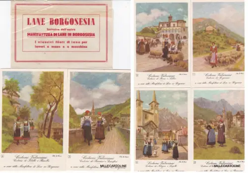# BORGOSESIA: MANUFAKTUR LANE - WALSERISCHE KOSTÜME - SERIE VON 6 POSTKARTEN ..