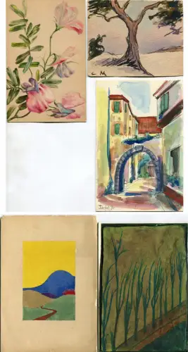 ZEICHNUNG, AQUARELLE, TEMPERA, LOT 5 HANDGRUSSKARTEN (B) m