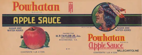 * POWHATAN - Apfelsauce - Werbeetikett Richmond Va Indian