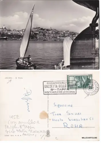 # ANCONA: IL PORTO 1952 mit Kennzeichenstempel 8. Etappe Italienrundfahrt / Roccar
