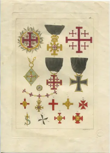 HANDKOLORIERTER DRUCK, D. K. BONATTI, VERSCHIEDENE DEKORATIONEN UND MEDAILLEN m