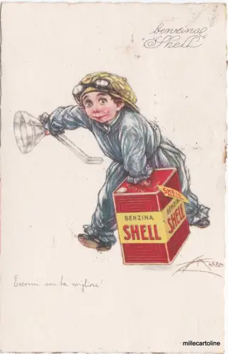 1945 BENZIN SHELL - BENZIN - SIGNIERT MAZZA, BRIEFMARKEN 2x C.50 LUPA