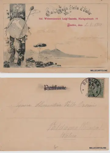 # NEAPEL: 1900 aus BERLIN GRUSS DEL NEAPOLETANO L. GAZZOLO EMIGRIERT NACH DEUTSCHLAND..