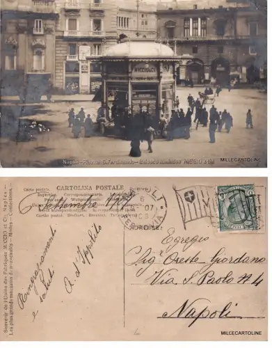 # NEAPEL: PIAZZA S. FERDINANDO - LICHTKIOSK MICCIO & Cia - Fotokarte. 1907