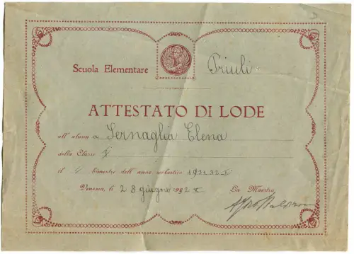 GRUNDSCHULE PRIULI VENEZIA, LOBZEUGNIS, 1932 m