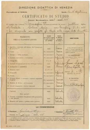 VENEDIG, LEHRLEITUNG, STUDIENZEUGNIS, 1936, ABGESCHLOSSENE GRUNDSCHULE m