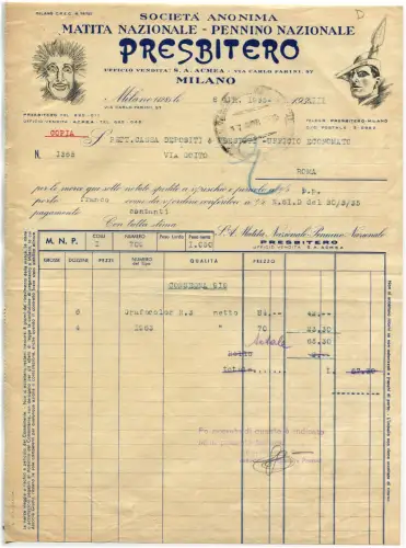 MAILAND, PRIESTERRECHNUNG, BLEISTIFT UND NATIONALE FEDER, 1935 m